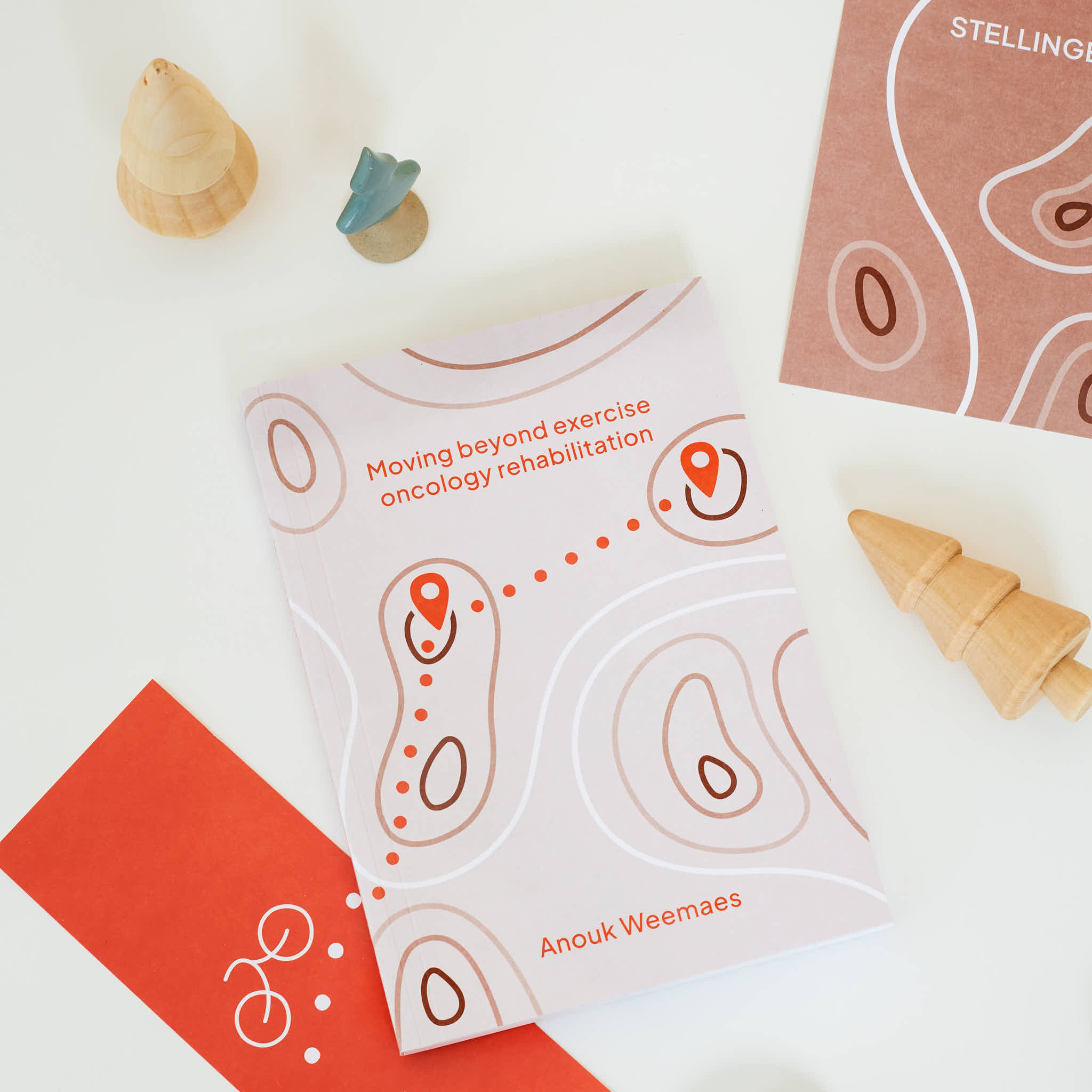 De kaft illustreert een bergroute die enkele van de vele beklimmingen symboliseert die mensen na de diagnose kanker moeten trotseren. Na een terugval in het functioneren weer uit het dal klimmen tijdens de revalidatie, om daarna nog een lange ‘vals platte’ weg te moeten trotseren.